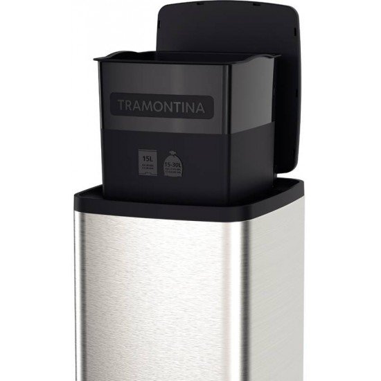 LIXEIRA TRAMONTINA OCTOS EM AÇO INOX COM BALDE REMOVÍVEL E PEDAL 15 L