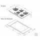 COOKTOP A GAS TRAMONTINA PENTA SIDE PLUS 5GG TRI 90 EM VIDRO TEMPERADO BRANCO