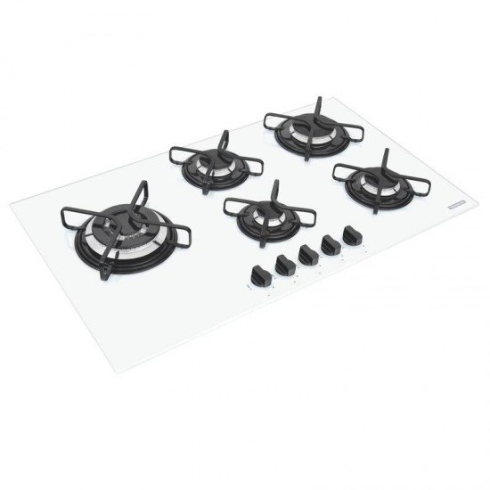 COOKTOP A GAS TRAMONTINA PENTA SIDE PLUS 5GG TRI 90 EM VIDRO TEMPERADO BRANCO