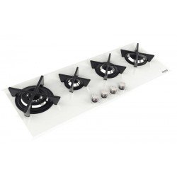 COOKTOP A GAS EM VIDRO TEMPERADO BRANCO E TREMPES EM FERRO FUNDIDO COM ACEND. AUT. 4 QUEIMADORES TRA