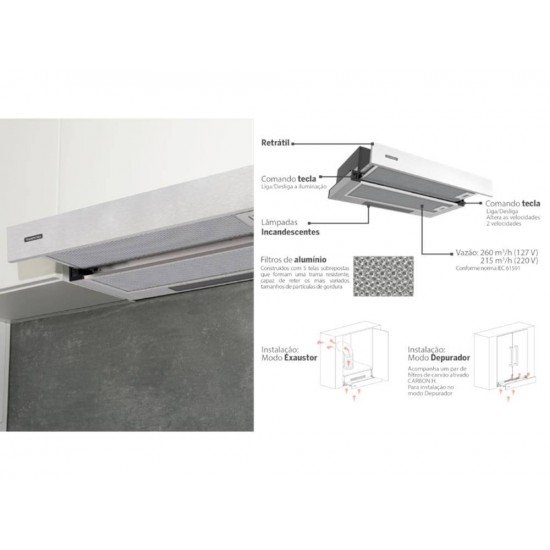 DEPURADOR DE AR INOX TELESCOPIO 60CM TRAMONTINA
