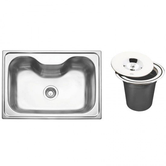 CUBA DE SOBREPOR TRAMONTINA EM ACO INOX  ACETINADO 68X50CM COM LIXEIRA DE EMBUTIR 5L E VALVULA