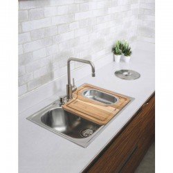 CUBA SOBREPOR TRAMONTINA ACO INOX ACETINADO 68X50CM LIXEIRA EMBUTIR 5L TABUA MADEIRA DOSADOR DE SABA
