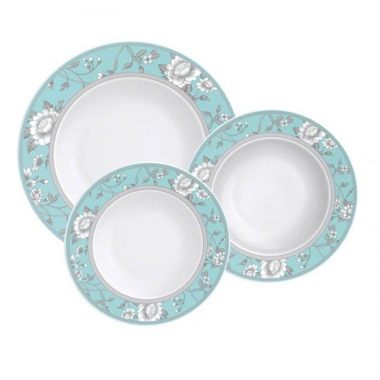 JOGO DE PRATOS TRAMONTINA HELEN EM PORCELANA DECORADA 18 PEÇAS
