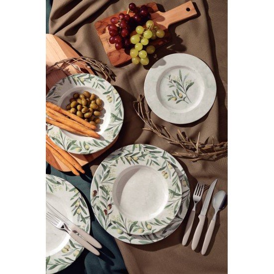 PRATO RASO TRAMONTINA OLIVA EM PORCELANA DECORADA 28 CM