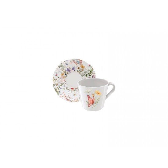CONJUNTO XÍCARA E PIRES DE CHÁ ANA CLARA EM PORCELANA DECORADA TRAMONTINA