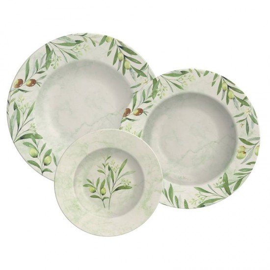 JOGO DE PRATOS TRAMONTINA OLIVA EM PORCELANA DECORADA 12 PEÇAS