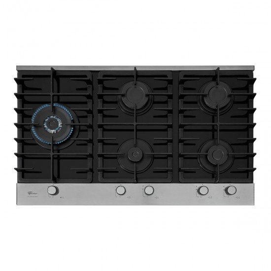 COOKTOP A GÁS 5 BOCAS TRIPLA CHAMA PLATINIUM TREMPE DE FERRO FUNDIDO MESA EM VIDRO BIVOLT FISCHER