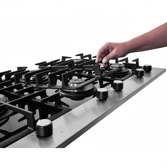 COOKTOP A GÁS 5 BOCAS TRIPLA CHAMA PLATINIUM TREMPE DE FERRO FUNDIDO MESA EM VIDRO BIVOLT FISCHER