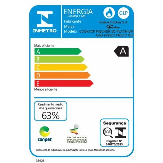 COOKTOP A GÁS 5 BOCAS TRIPLA CHAMA PLATINIUM TREMPE DE FERRO FUNDIDO MESA EM VIDRO BIVOLT FISCHER