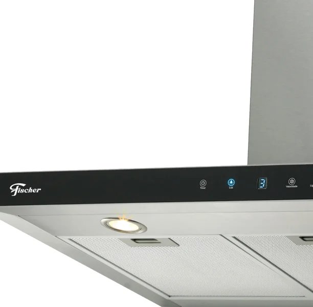 COIFA DE PAREDE FISCHER INFINITY TOUCH 90CM EM AÇO INOX E VIDRO PRETO